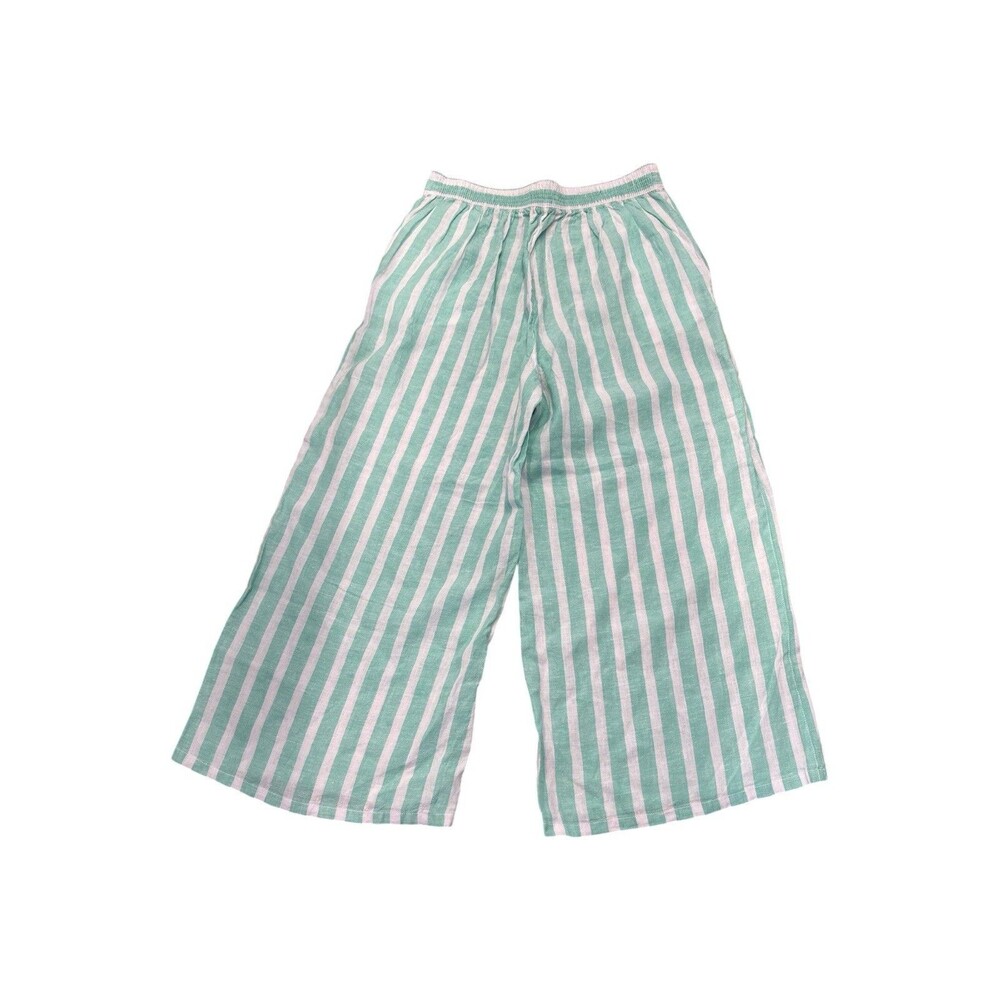 Isaac Mizrahi Green Stripe Wide Leg Linen Pants Size M l Coastal Preppy Whimsy